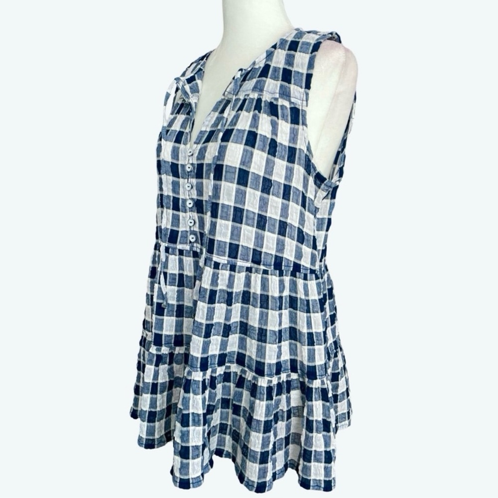 Pilcro by Anthropologie Sleeveless navy/white gingham tiered top